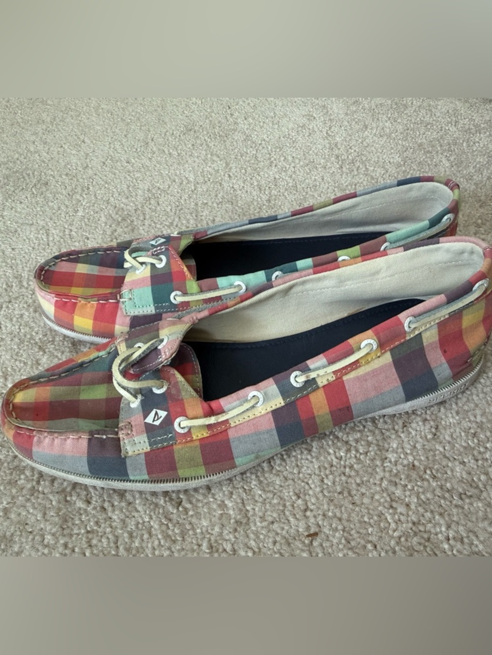 Sperry Multicolor Plaid Canvas Boat Loafers - Red, Green, Yellow, Blue